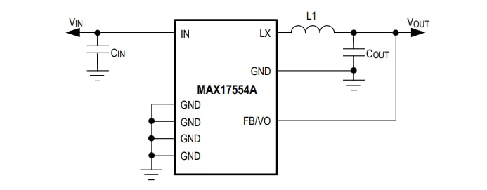 Application Circuit Diagram - Analog Devices / Maxim Integrated MAX17554/MAX17555 Synch Step-Down DC-DC Converters